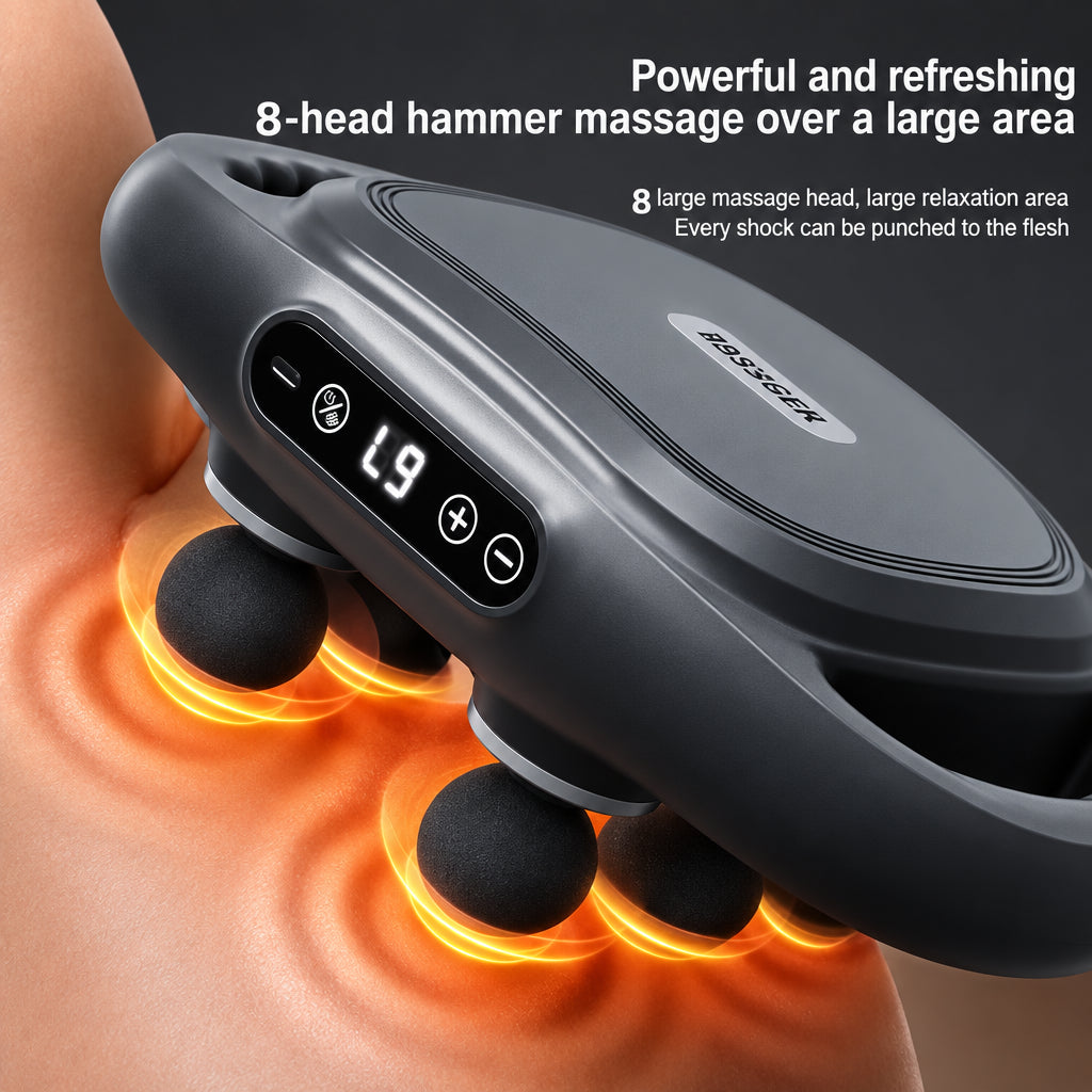 Massage device with digital display on a brown background