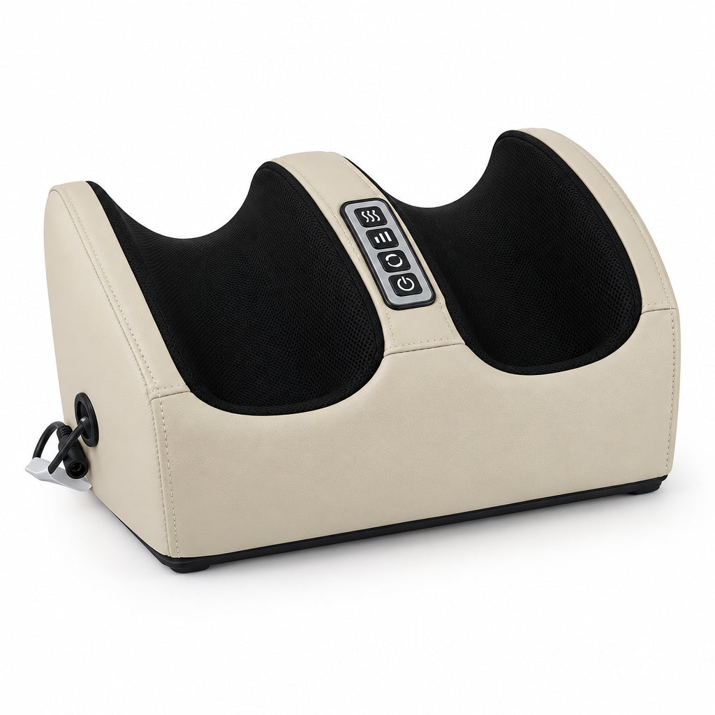 Beige and black foot massager on a white background
