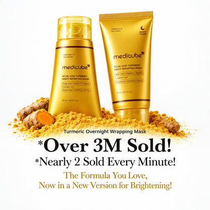 Two yellow skincare products with text highlighting sales figures and product features.