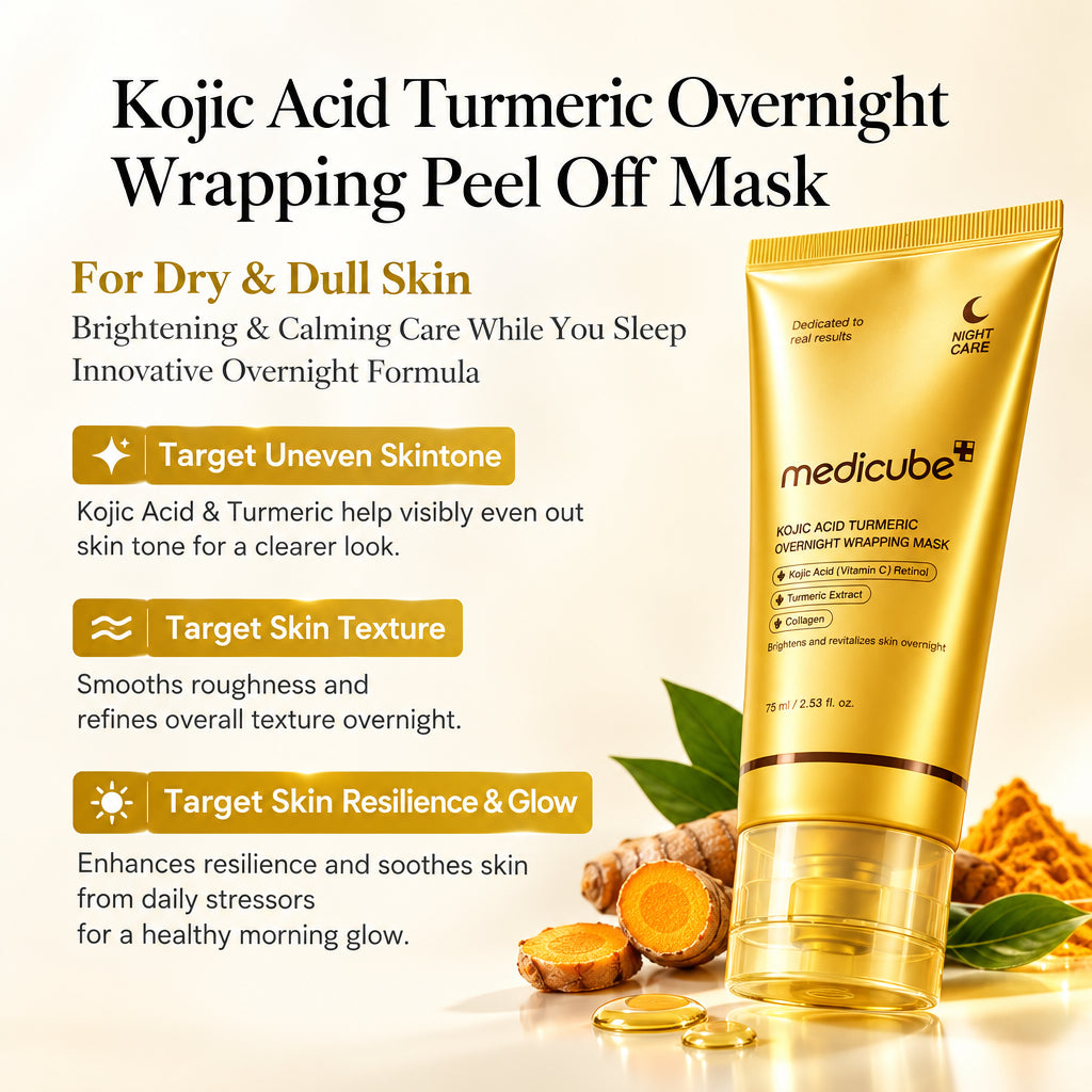Kojic Acid Turmeric Overnight Wrapping Peel Off Mask packaging with product details on a white background