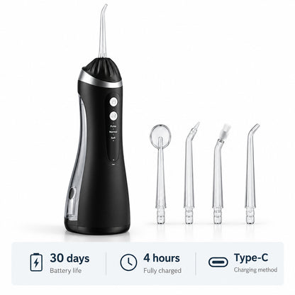 DLSOTE Electric Oral Irrigator with additional nozzles on a light blue background